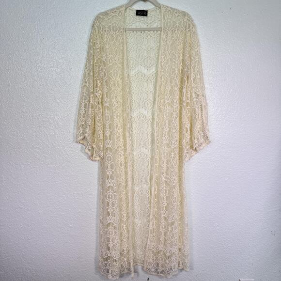 Astr Sweaters - ASTR The Label Cardigan Womens Medium Lace Sheer Long Duster Boho Open Front